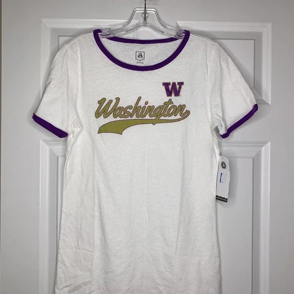 New NCAA Washington Huskies Youth T-Shirt Size‎ Large White Purple