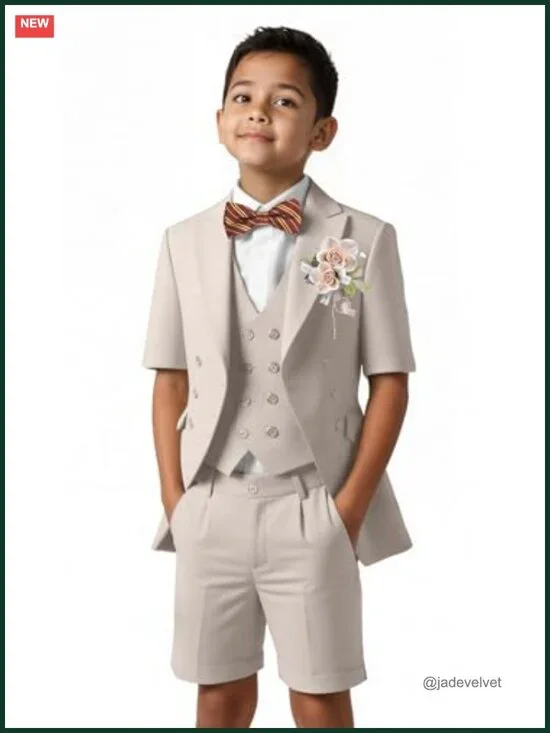 6-Piece Boys Summer Tuxedo Formal Suit Set Jacket Vest Shorts Pants