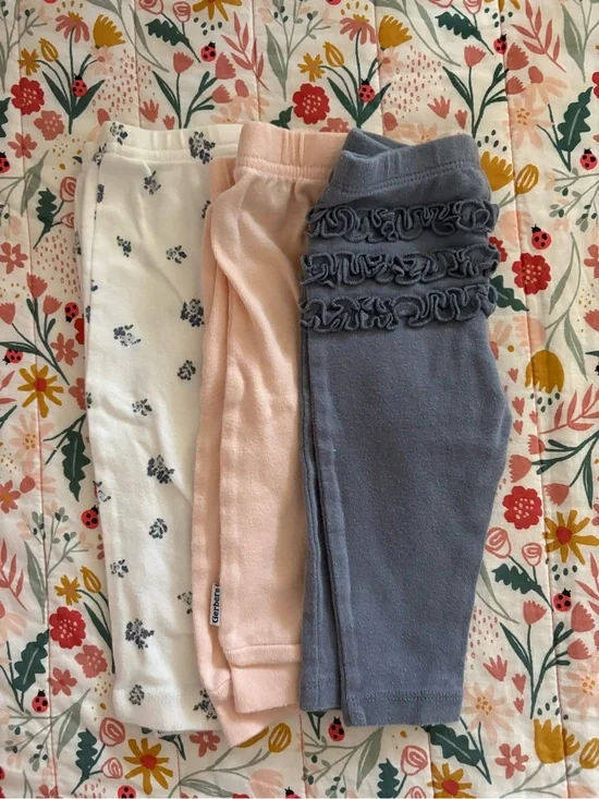 Carter's Girls 3-Pack Leggings in White, Pink & Blue with Ruffle Detail