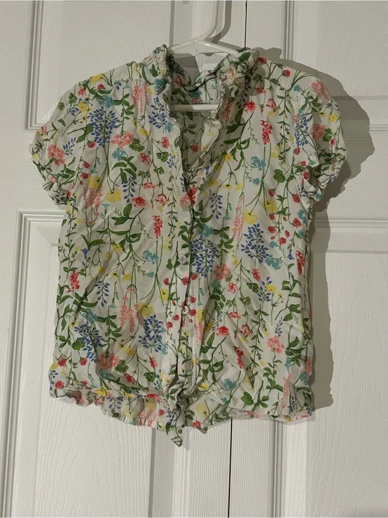 Carter's White Floral Tie-Front Blouse with Multicolor Blooms