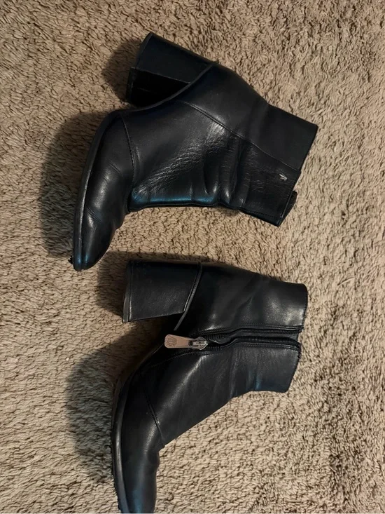 Armani Exchange Black Leather Ankle Booties with Block Heel