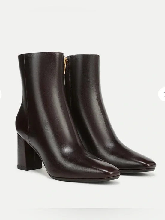 Veronica Beard Dark Brown Leather Block Heel Ankle Boots