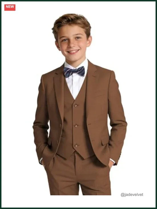 Boys Formal Tuxedo 5-Piece Suit Set Long Sleeve Notch Lapel Ring Bearer Wedding