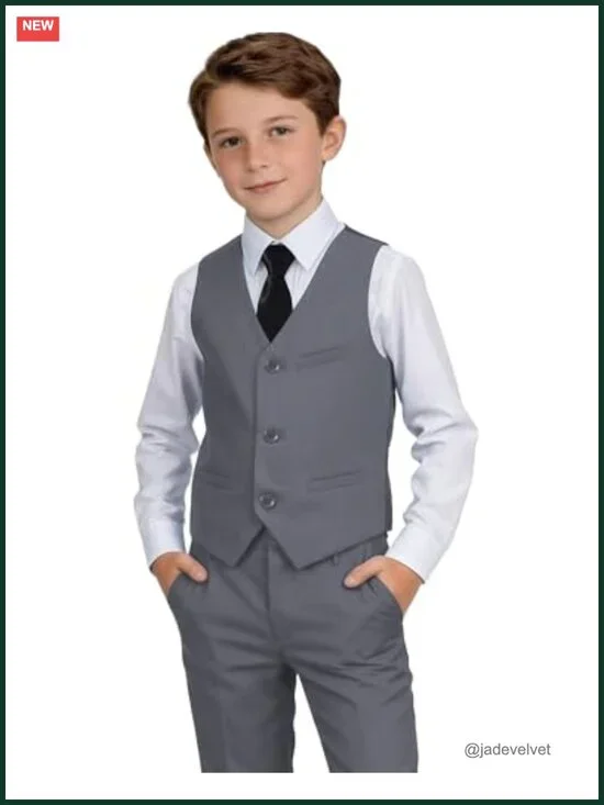 Boys Formal Suit Set with Vest Pants Shirt Tie for Wedding Easter