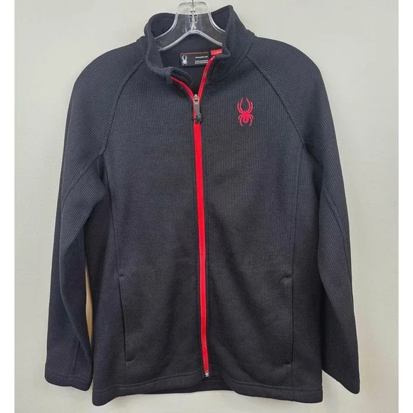Spyder Kids Boys Black Red Full Zip Fleece Lined Sweatshirt Jacket Size L 14/16