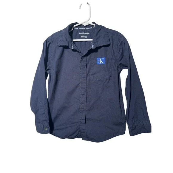 Calvin Klein Boys Size 6 Navy Blue Long‎ Sleeve Button Shirt
