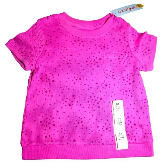 Cat & Jack Girl’s Pink Waffle Knit Star Tee Size 4/5 with Pocket Back to School