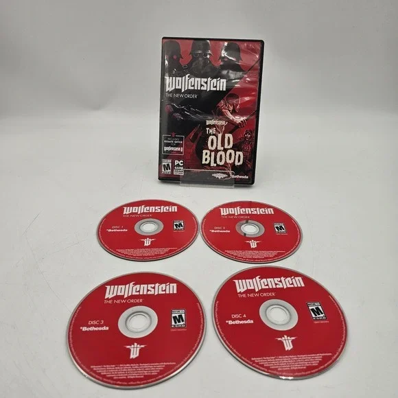Wolfenstein The New Order and The Old‎ Blood PC Game Bethesda 4 Disc Set