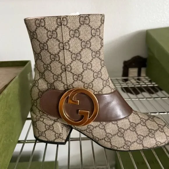 New in box Gucci GG Canvas Belted Ankle Boots w/ Gold GG Logo – Size 7 (EU 37)