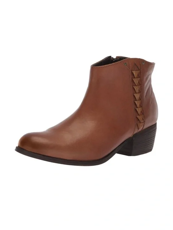Clarks 9 Artisan Mayfawn Brown Braided Block Heel Leather Ankle Zip Boots