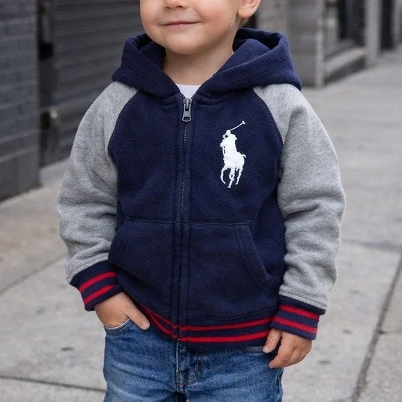 Y2 Ralph Lauren Polo Big Pony Zip Up‎ Hoodie Sweatshirt Jacket Toddler 3T
