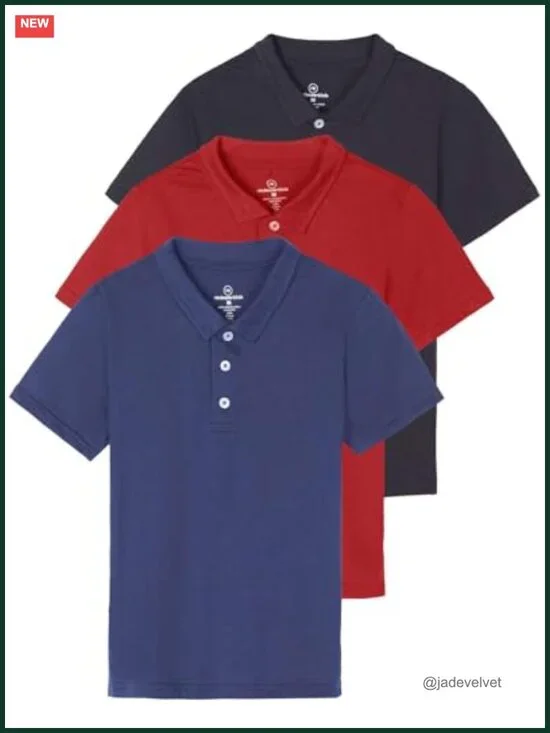 3 Pack Boys' Short Sleeve Jersey Cotton Polo Shirts - Youth Uniform Dress Shirt