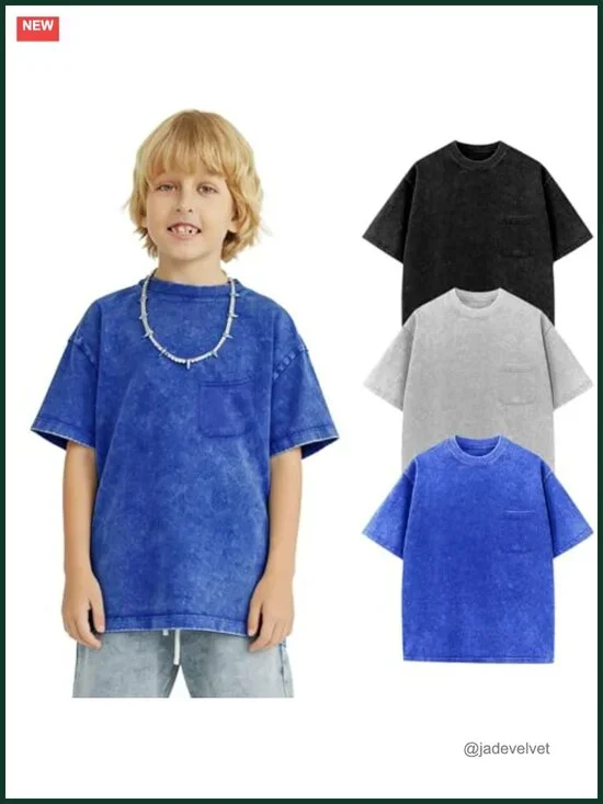 Cotton Oversized Tees Boys Tops 3 Pack Acid Wash Loose Fit