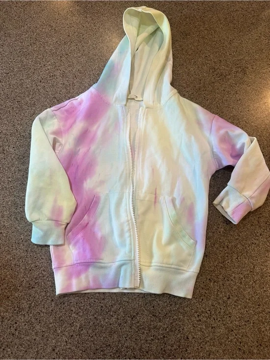 Kids Tie-Dye Zip Hoodie - Pastel Pink & Mint