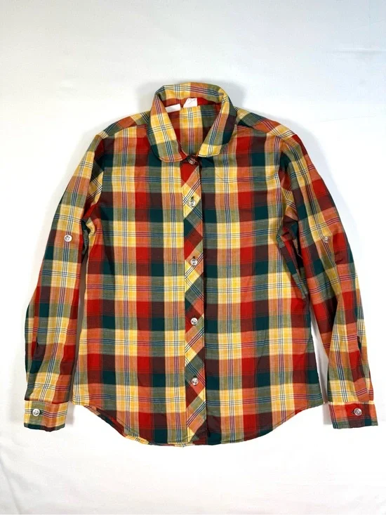 VINTAGE SINGING NEEDLES Girls‎ Plaid Button Up Shirt 8 Cottagecore Prairie Fall