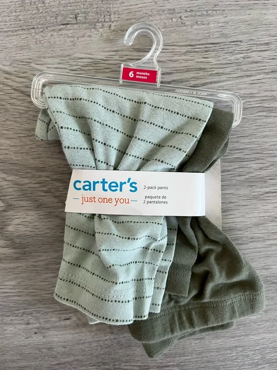 carter's 2-Pack Baby Pants in Sage Stripe & Olive 6M