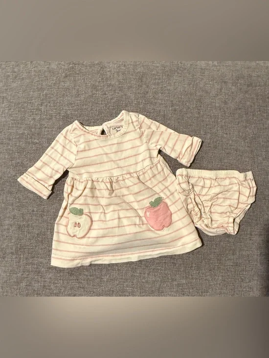 Carter's Baby Pink Stripe Apple Dress with Bloomers 3m