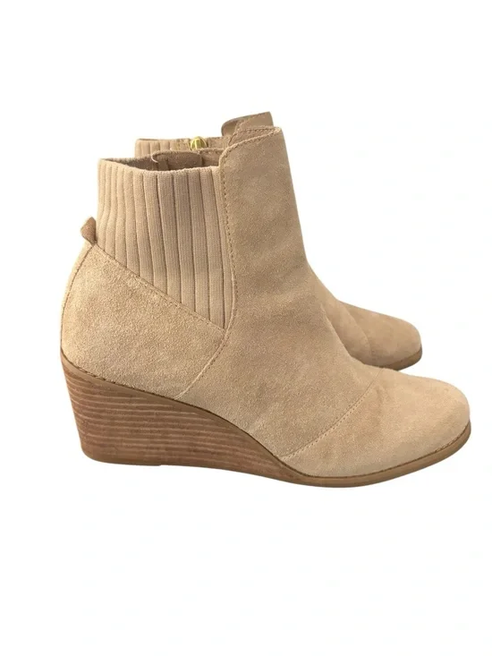 TOMS Sadie Suede Women's Wedge Booties Sand Size 9 Boots Round Toe