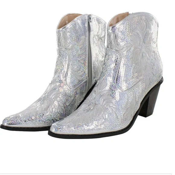Helen's Heart HELEN'S HEART SHORT SILVER SEQUINS COWBOY BOOTS