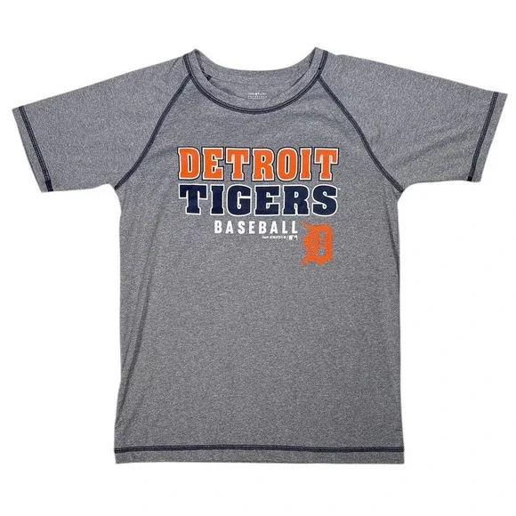 NWT Detroit Tigers Kids T-Shirt L 10/12 Gray MLB Baseball Ringer‎ Team Athletics