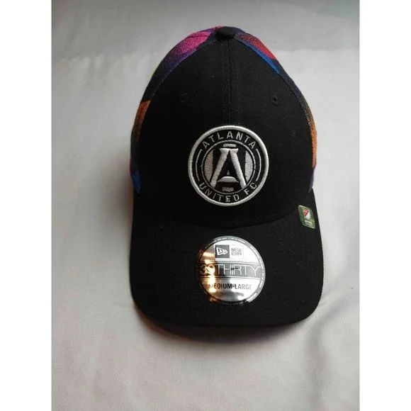 New Era 39THIRTY Atlanta United FC Hat Cap MLS Pride Geometric Multi Color Black