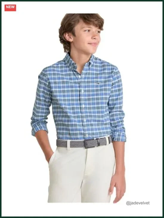 Boys' Faraway Plaid Performance Cotton Shirt - Button Down