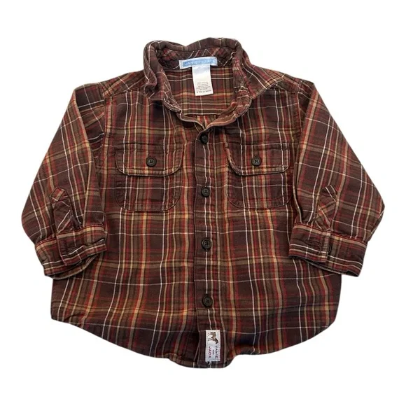 Janie‎ and Jack Baby Brown Plaid Button Down Shirt Size 6-12 Months