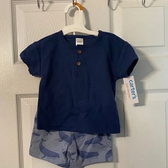 Carter's Boy  Navy Blue Tee with Whale Print Shorts Size 12 months NWT