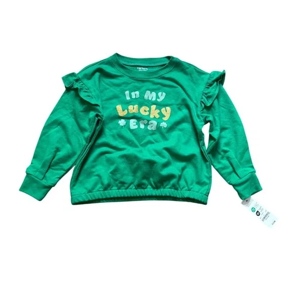 Carter's Sweatshirt Kids Green In My Lucky Era Ruffle St Patricks SIZE 4T NWT‎