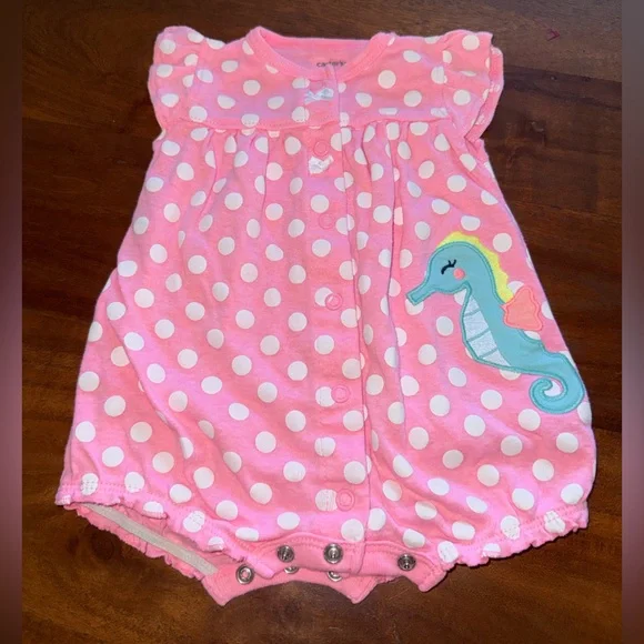 Carter's Pink and‎ White Polka Dot Baby Romper