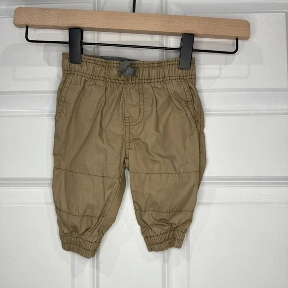 Carters Size 3 Months Tan Jogger Pants Elastic‎ Waist Drawstring Cuffed