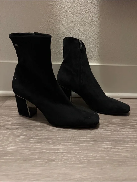 DKNY Black Suede Ankle Boots with Block Heel