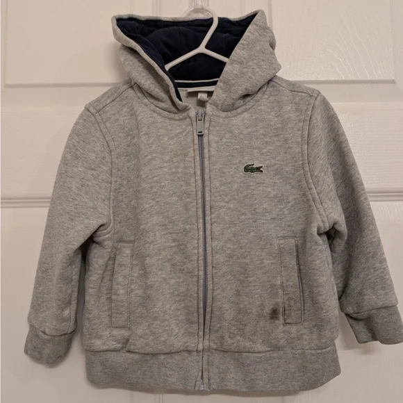 Kid's Lacoste Gray Navy Full-Zip Hoodie Size 4