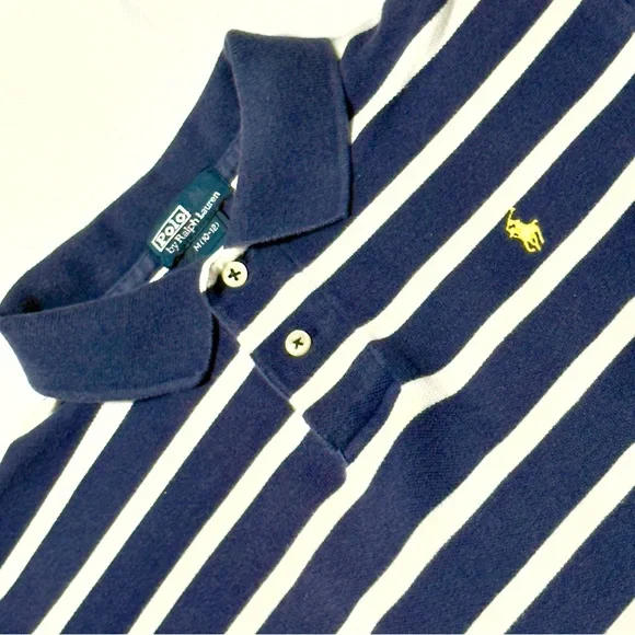 Polo Ralph Lauren Boys M (10-12)‎ Navy Blue & White Striped Polo Shirt