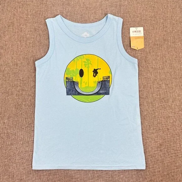 NEW! Thereabouts Boys Kids Tank Top Blue Skater Small/8 Cotton Blend‎ Crew Neck