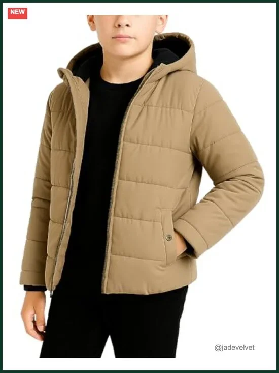 Boys Winter Coat Insulated Fleece Lined Packable Hooded Puffer Jacket