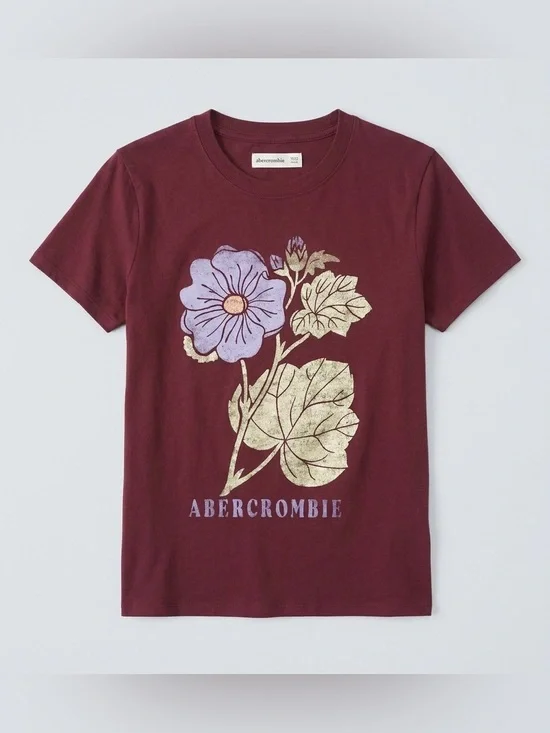 abercrombie kids Burgundy Floral Graphic Tee - back to school - size 11/12