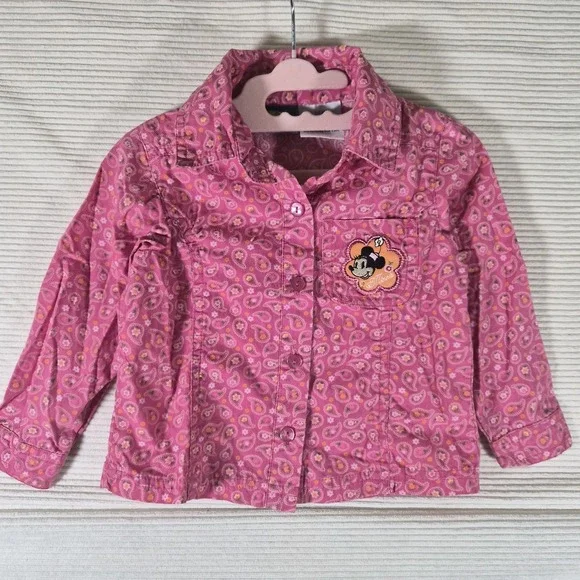 Vintage Disney Minnie Mouse Toddler Girl Button Up Shirt Pink‎ Paisley 24M Y2K