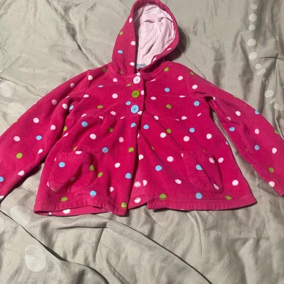 Carter's Fuchsia Polka Dot Button-Up Fleece Hoodie‎