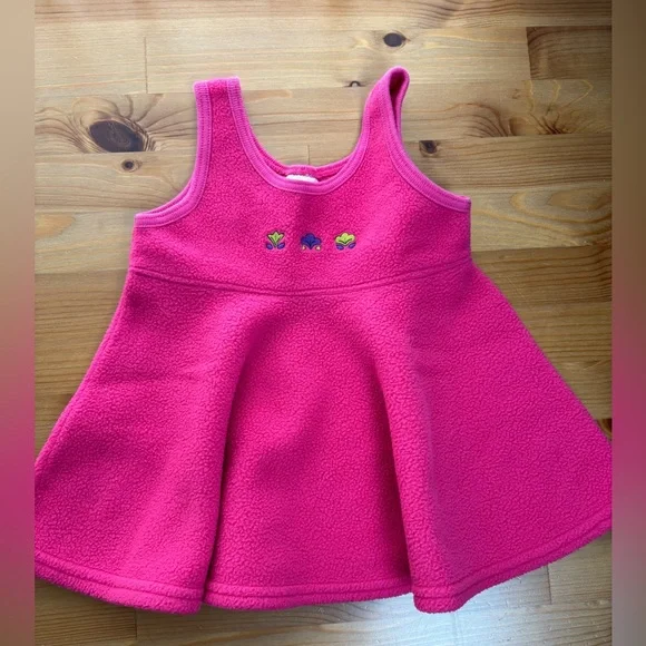 Vintage Carter's Baby Girl Pink Fleece Floral Tulip‎ Embroidery Dress Size 9-12M