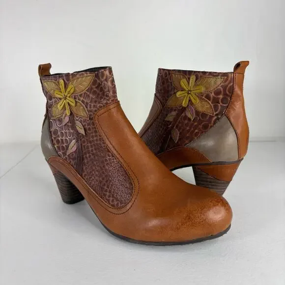 L’Artiste Ankle Boots Women’s 41 US 9.5-10 Floral Leather Booties Cowgirl Boho