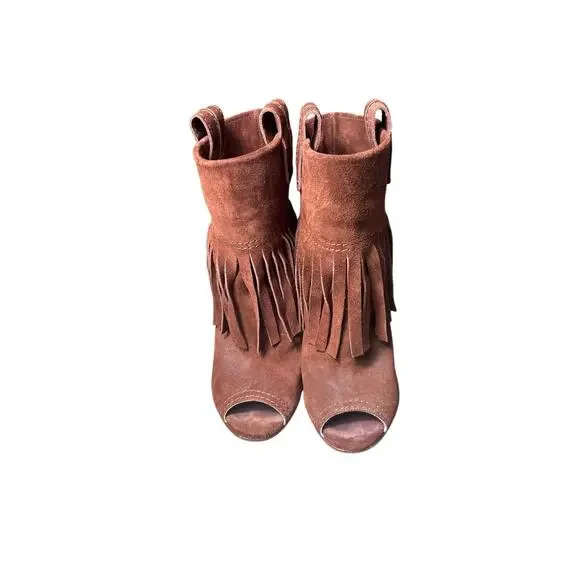 Casadei Reddish Brown Suede Peep Toe High Heel Bootie Sz 8