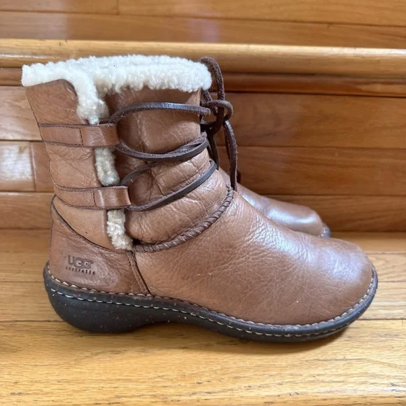 UGG Brown / Tan Leather Women’s Size 8 Leather Upper Shearling Sheepskin Lining