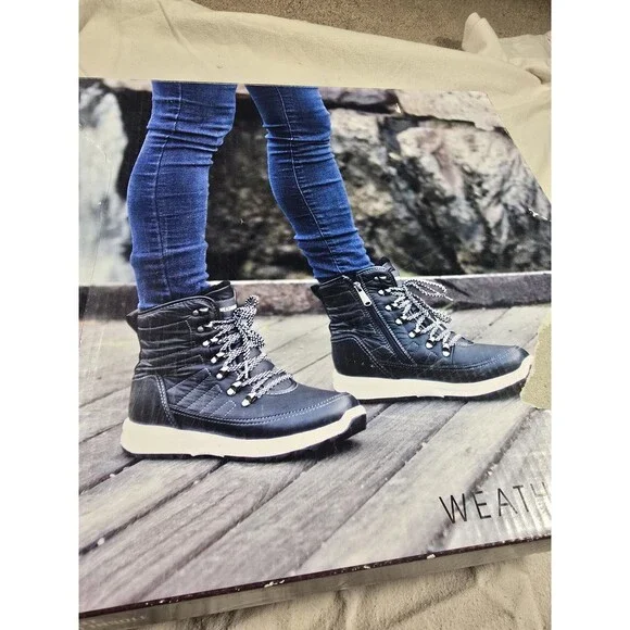 sz 10M - Weatherproof Womens Alexa 1132649 Black Round Toe Lace Up Ankle Boots
