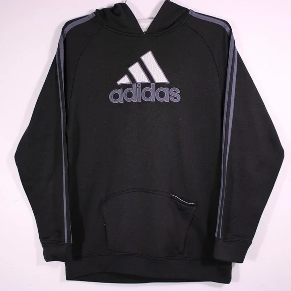 Adidas Hoodie Youth XL Black Sporty‎ Casual Climalite Embroidered Logo Pullover