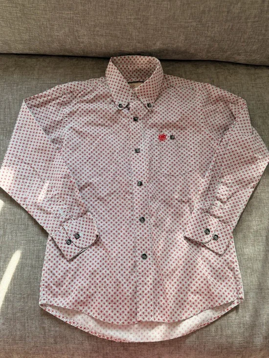 Wrangler Kids‎ White Button-Down Shirt with Red Geo Print