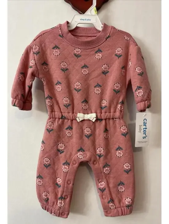 Carters Girls 3 Months Pink Floral Elastic-Waist Cotton Jumpsuit NWT! MZZ8