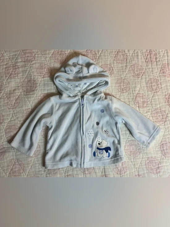 Carter's Light Blue Hooded Zip Up Fleece Jacket with Bear & Snowflake Accent
