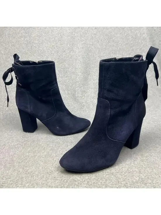 Y2K Tommy Hilfiger Leather Suede Ankle Booties Chunky Heel Womens Size 8.5 90's