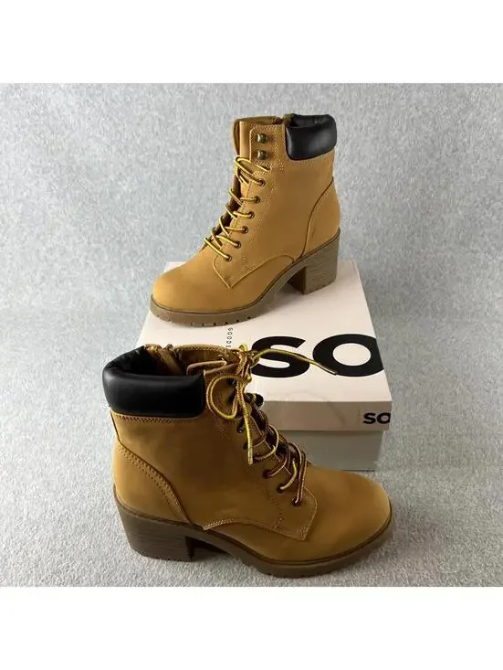 SO Ankle Boots Women's Size 9.5 Combat Block Heels Boots New